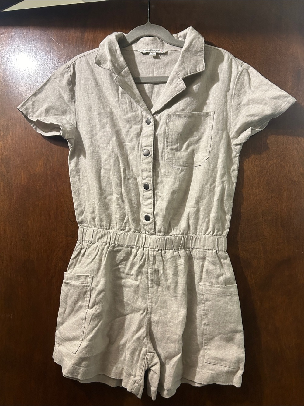 Vanilla Star Light Beige Short-Sleeve Linen-Style Romper